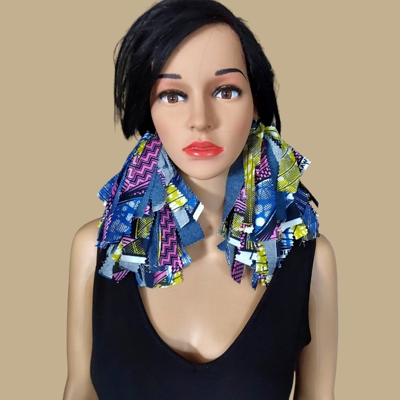 New Handcrafted tassel earrings made from African Print and Denim fabric. - Picture 5 of 5